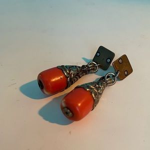 Vintage silver and coral color bead earrings